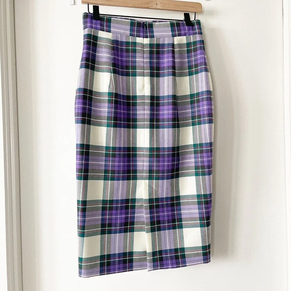 Giada Benincasa‎ Ciao Amore 100% Wool Purple Plaid Pencil Skirt Medium